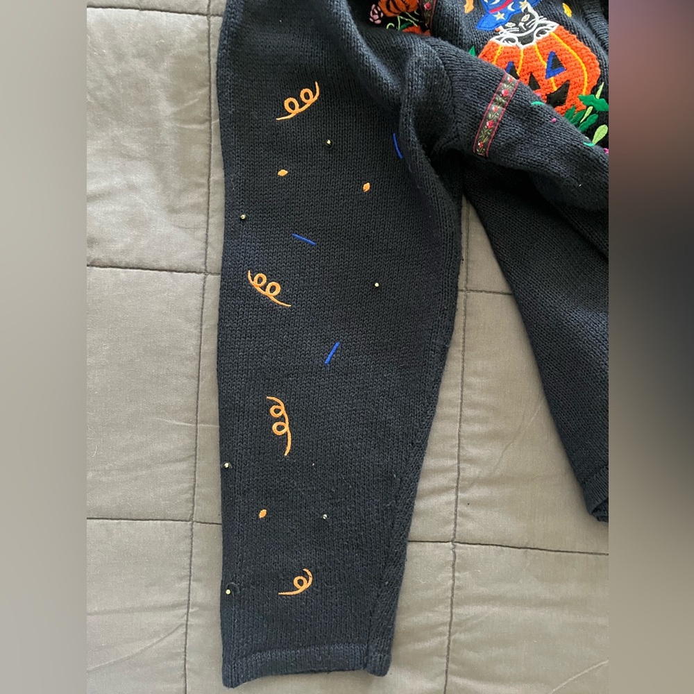 Designers Originals Black Cardigan with Colorful Embroidery Halloween Themed - Picture 4 of 5